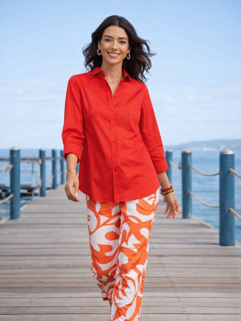 JONES NEW YORK Orange Cuff Sleeve Non-Iron Resort Party Preppy Blouse‎ Women 20W